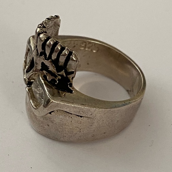 925 Silver skull ring sugar biker clear cz stones - Picture 4 of 5